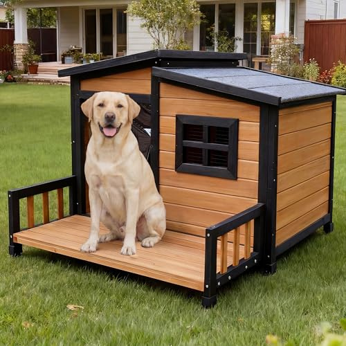 RUNSHED Large Outdoor Dog House W/Elevated Floor, Easy Assembly 39