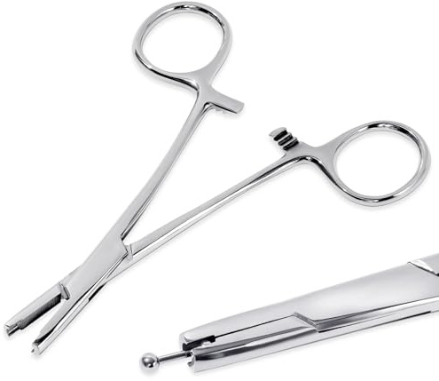 Longbeauty Pinza per piercing in acciaio inox, 3 mm, 4 mm, 5 mm, morsetto per la modifica dell'orecchio, labbro, ombelico, lingua, naso, sopracciglia, 5 mm, Acciaio inossidabile, Nessuna pietra