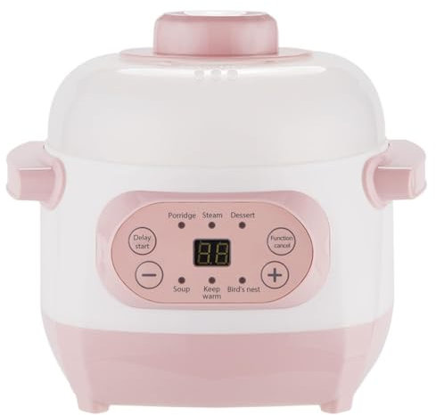 Mijoteuse, Marmite Électrique 1 L en Céramique 220 V 200 W, Petite Marmite Polyvalente avec 6 Modes De Cuisson, Minuterie, Maintien Au Chaud, Cuiseur Vapeur pour Bouillie, Riz, Soupe,Rose