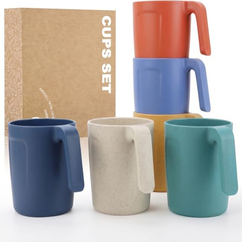 Wrova Mug Set of 6-16 OZ Unbreakable Coffee Cups, Tea Mugs, Reusable Plastic Cups Dishwasher & Microwave Safe Plastic Glasses for Kitchen - Multi