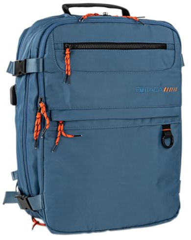 ITACA - Mochila viaje cabina avion maleta ligera de mano Low Cost con compartimentos compatible Ryanair, Azul