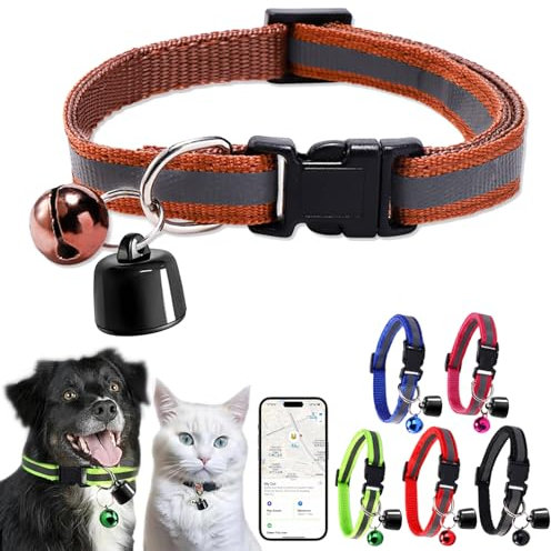 Starnearby Mini Tractive GPS Tracker für Katzen & Hunde Ohne ABO Kompatibel mit iOS & Android, Reflektierend Halsband Katze, IP67 Wasserdicht GPS Katzenhalsband Katzentracker (Braun)