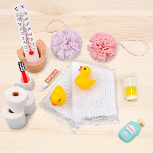 15 mini accesorios de baño para casa de muñecas, bonitos muebles en miniatura para decoración de casa de muñecas, decoración creativa hecha a mano, adecuados para niños y niñas