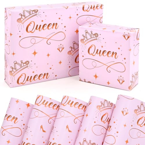 Pink Wrapping Paper, 5 Sheets 50x70cm Pink Wrapping Paper for Women Girls,Eco Gift Wrap Decorations for Girls ，Ladies Birthday