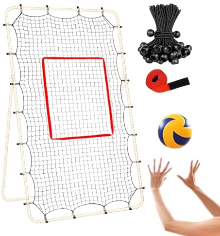Voleibol Rebounder – Red de entrenamiento de malla ajustable de 1,5 pulgadas, de retorno de cuerda elástica | Equipo de ejercicio multideporte, configuración de patio trasero, béisbol de