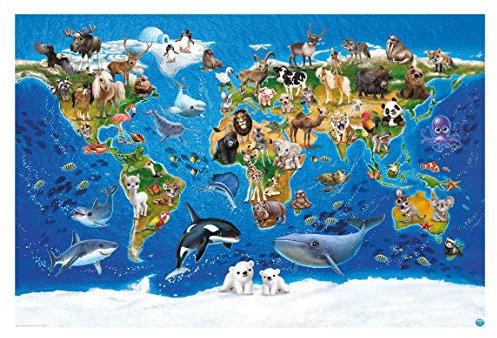Bilderwelten Vliestapete Weltkarte mit Tieren, HxB: 190cm x 288cm