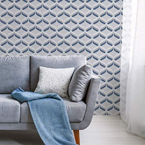 Fresco Retro Ogee Navy Geometric Wallpaper | Navy Geometric Wallcovering | Eco-Friendly Wallpaper