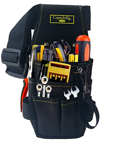 Copechilla bolsa herramientas negro profesional con cinturón cómodo ensanchamiento ajustable,Refuerzo remaches,Fuerte y resistente al desgaste,Material nailon grueso doble capa,hogar o profesional