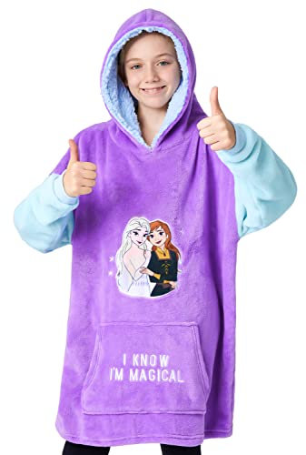 Disney Sudaderas con Capucha para Niña, Sudadera Stitch Niña, Batamanta Infantil, Bata Manta Polar Oversize Ropa para Niñas (Morado Frozen)