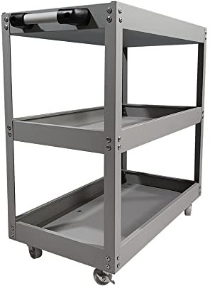 3 Tier Shelf Tool Cart Storage Wheel Cart Trolley Heavy Duty Garage Workshop DIY Tool 450lb Heavy Duty Durable Garage Trolley Workshop 3 Tier Wheel Shelf (Grey)