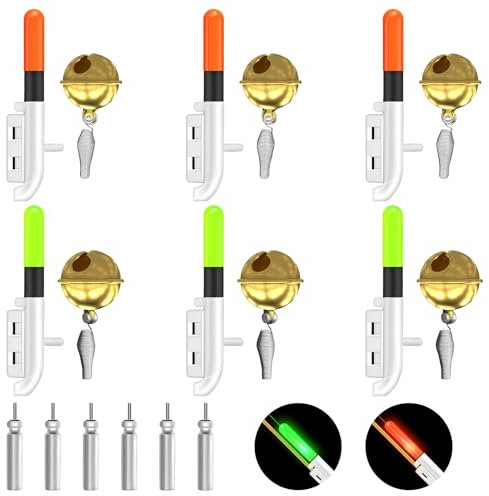 Silkwish 6pcs Angeln Alarm Glocke, Knicklichter Angeln, Elektronischer Bissanzeiger Angeln Set mit Akku, Nachtangeln Biss Alarm für Angelrute In