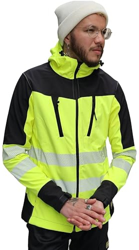 Gilet di Sicurezza Giacca per Antinfortunistici - Gilet riflettente con cerniera - Invernale Alta visibilità Antivento Giacca Lavoro - Giacca di avvertimento - Giacca Softshell, Giallo/Nero - L