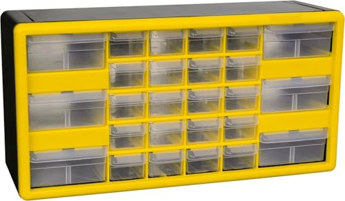 Akro-Mils 10126 26-Drawer Plastic Drawer Storage Cabinet for Garage Organization, Teacher Toolbox, Makeup Organizer, and More, 50.8 cm W x 16 cm D x 26 cm H, Yellow
