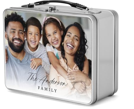 Andaz Press Personalized Stainless Steel Lunch Box, 8.6 x 6.6 Custom Metal Lunchbox Vintage Photo & Text Lunch Box Easy To Open Retro Lunchbox for Kids Adults, BPA Free Metal