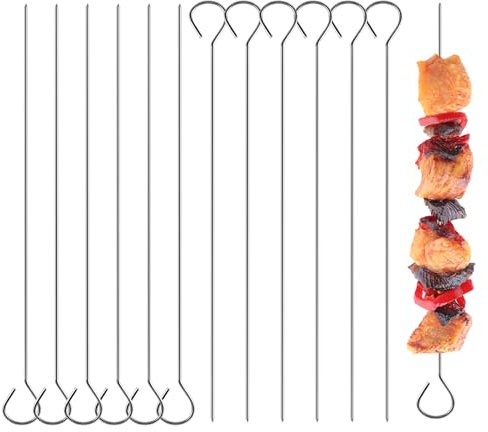 Prasacco 12 Stück Schaschlikspieße, Grillspieße Edelstahl, 1,8 mm x 20 cm Grillspieße Edelstahlspieße Lange Fleischspieße Grillspieße Rouladennadeln für BBQ, Grill, Schaschlik und Gemüse