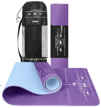 A.M.C. Tappetino Yoga in TPE Ecologioco con Doppio Strato Antiscivolo Alta Densità Materassino Tappeto Allenamento Fitness Aerobica Palestra Ginnastica Dimensione 180 x 61 cm con Custodia