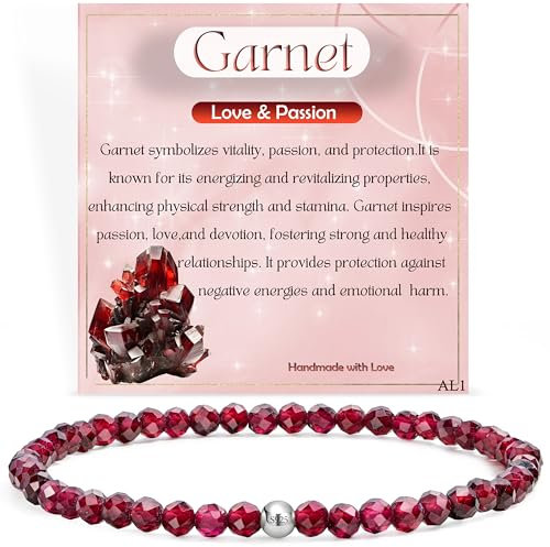 Farfume Granat - Liebe & Leidenschaft - Edelstein Perlen Armband für Frauen, 4mm Kristall Silber 925 Naturstein Schmuck Elastisch Armbänder Damen, Chakra Spirituelle Charms Armbänder Geschenke