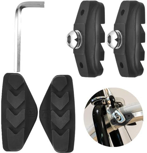 2 Pairs V Bike Brake Pads, 50 mm Bike Caliper Brake Blocks Set with Hex Nut Installation Tool, Universal Integral C Shaped Brake Shoes in Rubber No Noise for Road Bikes Mountain Bicycles (Black)