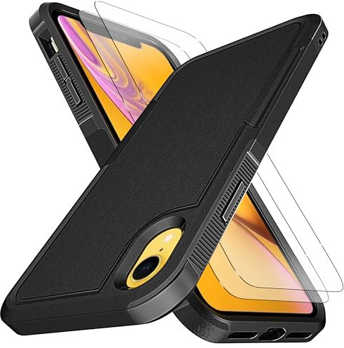KaiMai for iPhone XR Case, [10 FT Military Grade Drop Protection] [Non-Slip] [2 pcs TPE HD Screen Protector] Heavy Duty Full-Body Shockproof Case for iPhone XR 6.1“-Black