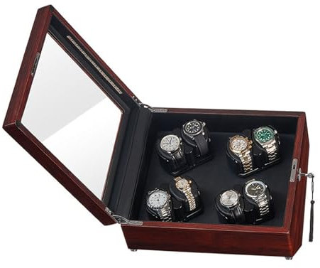 PAHION Caja Giratoria para 8 Relojes Caja Relojes Automaticos Vitrina De Movimiento Caja De Almacenamiento De Balancín con Iluminación LED Y Motor Mabuchi Silencioso(A)