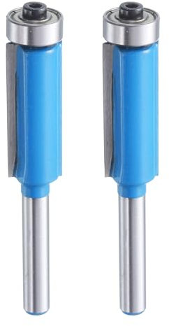 sourcing map 2pcs Flush Trim Router Bit 1/4 Shank 1/2 Cutting Dia Carbide Tipped Top & Bottom Bearing Router Bit Straight Template Router Bit for Woodworking Trimming, Blue