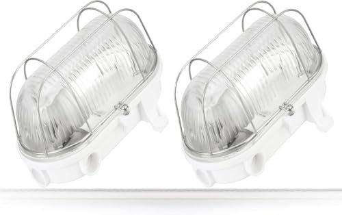 ADAKAT 2er Pack, Kellerlampe Bulkhead E27 IP54, Glasabdeckung, Metallgitter