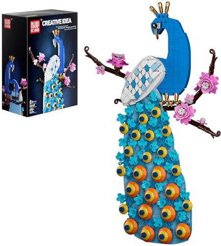 Mould King 10149 Pfau Klemmbausteine Tiere Bauspielzeug Exotischer Blume Pfau Bausteine Wandbild mit Tiermotiv Kompatibel mit Andere Marke(690 Teile)