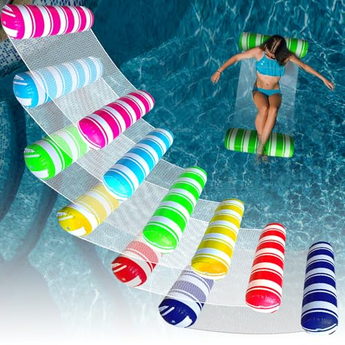 6 Pack Inflatable Pool Floats Adult Size Water Hammock,Water Floaties for Adults,4-in-1 Multi-Purpose Pool Floating Toys,Pool Rafts Lounge Chairs Floaties,for Adults Vacation Fun and Rest