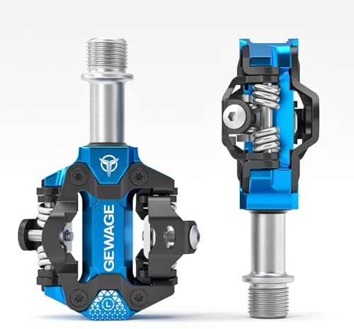 GEWAGE Klickpedale MTB Pedale – CNC Gefrästes Aluminium, Doppelseitiges SPD-System, einstellbare Auslösehärte, Kompatibel mit Shimano SPD Systemen,365g leicht, Ideal für Mountainbi (Blau)