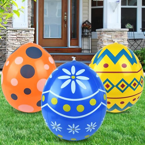 3 PCS Uova di Pasqua Gonfiabili, Decorazioni Pasquali Gonfiabili, Uova di Pasqua, Uova di Pasquas Colorate, Decorazioni Esterni per Cortile, Prato, Giardino, Festa di Pasquas /35 CM