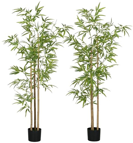 HOMCOM Plante Artificielle Bambou Arbre Artificiel Hauteur avec Pot, décoration Interieur, très réaliste (2, 180 cm)