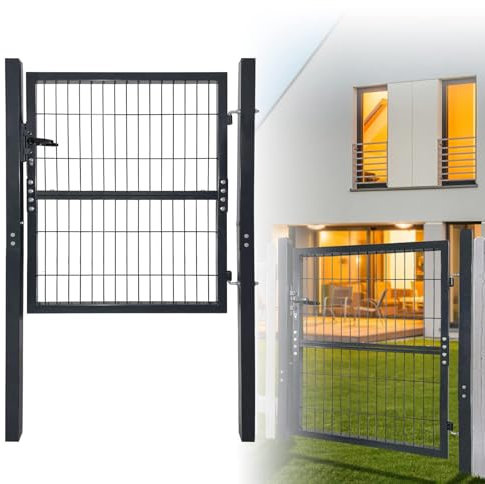 LARS360 Porte de jardin 100 x 100 cm, double portail, porte de clôture, porte de jardin avec serrure, anthracite