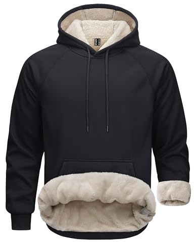 MAGCOMSEN Sudaderas Hombre con Capucha de Forro Polar Sweat Hood con Cordón y Bolsillo Delantero Casual Negro, M