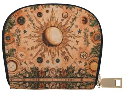 DFJMASFKOL Vintage Indie Boho Leather Bag Yellow Sun and Moon Wallet Orange Flower Card Pack New Parents - Pediatrician and Pharmacy Cards 9X11CM