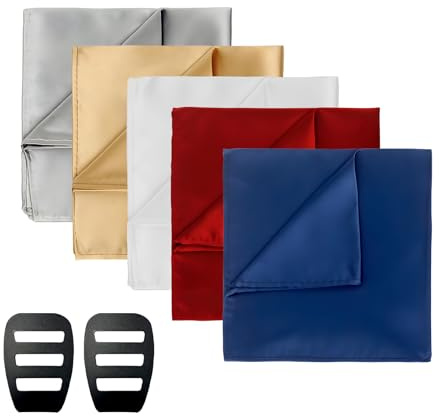 5 Piezas Pañuelo Traje Hombre, 22x22 CM Pañuelos de Bolsillo Hombre con 2 Piezas Soporte para Pañuelos Handkerchiefs Set Pañuelo en Color Liso para Boda Trajes de Chaqueta Smoking