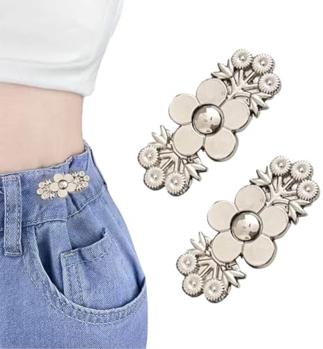 Midjestråle av jeans – 2 förpackningsbyxor, No -Sew – midjereducerare för lösa jeans | Justerbar midja åtstramning – 2 par jeansknappar, No -Sew byxor – byxor i midjan – snäppsbilder | Bältlös midja