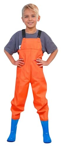 Generisch Swimsuit Women's Sporty Waders for Children, Boys Girls, Youth Waders for Fishing with Pocket for Toddlers, Waterproof Waders for Hunting, Fishing with Boots, Sleep Overall, Boys, orange, 4