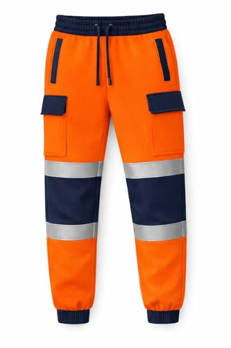 BLOOM BLENDS Men’s Hi-Vis Work Trousers with Built-in Knee Pads – High Visibility Fleece Cargo Pants with Reflective Tape, Reinforced Knees & Multi Pockets – S–5XL