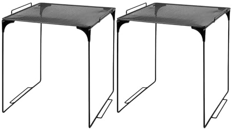 Healvian Lot de 2 Étagères Pliables en Métal Ajouré Noir Organisateur Empilable pour Casier et Évier Cuisine Rangement Compact Polyvalent pour Garde-Manger et Plan de Travail
