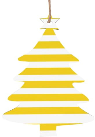 Juego de decoración navideña con estampado de rayas amarillas, 6 piezas de árbol de campana de ángel, muñeco de nieve, adorno de madera para colgar en Navidad