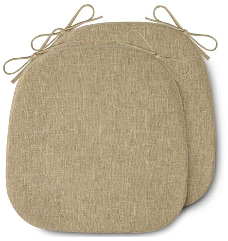 FlyGulls Kitchen Chair Cushions Set of 2 with Ties 41X41X5 cm, Beige | D-Shape, Non Slip Chair Pads, Removable Cover, Machine Washable, Cozy, Durable, Textured Fabric, for Dining and Living Room