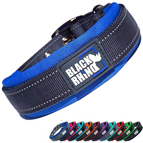 Black Rhino il comfort collare ultra molle del neoprene imbottito collare di cane per tutte le razze heavy duty regolabile riflettente resistente agli agenti atmosferici (medium, blu/grigio)