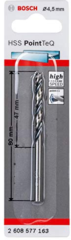 Bosch Accessories 2608577163 HSS PointTeQ (4,5 x 47 x 80 mm) - Punta Elicoidale per Trapano per Metallo, Acciaio, Fusione o Plastica, Grigio (Argento), Ø 4.5 mm