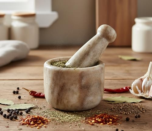 KLEO Marble Stone Mortar and Pestle Set as Spices Okhli Musal Kharad Khallad, Medicine Crusher – 2.5 Diameter Small…