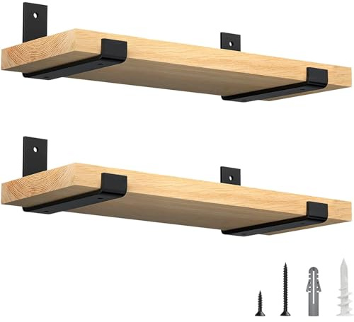 LuckIn 8 Inch Wall Shelf Brackets (Fit 7.25 Board) 4-Pack, Heavy Duty Black Iron, Mantel, Kitchen, Bathroom Floating Shelf Hardware