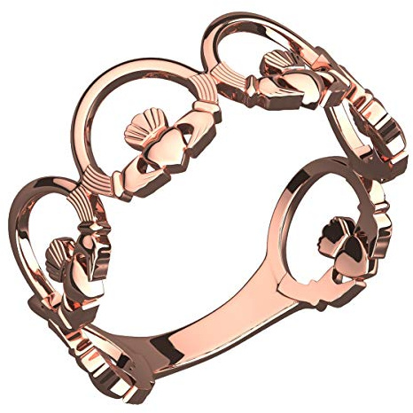GWG Jewellery 18K Rose Gold Coated Sterling Silver Ring Chain of Claddagh Rings – 6 in Gift Box for Women