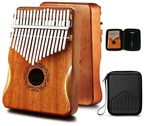 Kalimba Daumenklavier, 17 Tasten mit Mahagoniholz, Mbira, Fingerklavier, integrierte wasserdichte Schutzbox, leicht zu erlernen, tragbares Musikinstrument, Geschenk für Kinder, Erwachsene, Anfänger