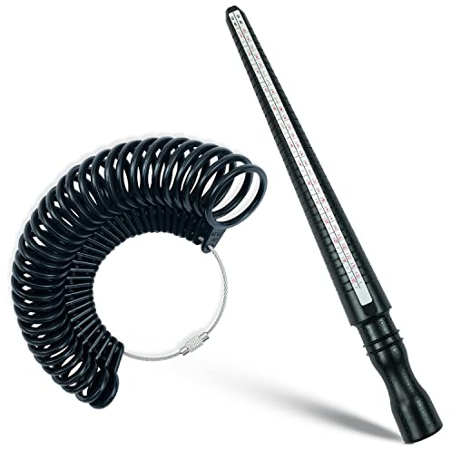 ADASH Ring Sizer UK Women & Men - Ring Measurement Tool UK Sizes A to Z+6, Europe, US & Asia - Plastic Ring Measurer for Measuring Ring Diameter - 33 Rings, Ring Mandrel & Instruction Manual Included