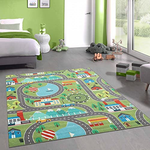 CARPETIA Kinderteppich Kinderzimmer Teppich Straßenteppich in grün Größe 80x150 cm