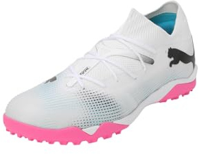 Puma Men Future 7 Match Tt Soccer Shoes, Puma White-Puma Black-Poison Pink, 45 EU